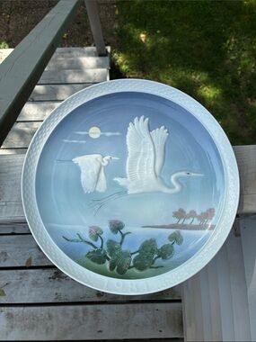 Vintage Hutschenreuther Porcelain Plate 3D Herons “Tropical Skies” 1981